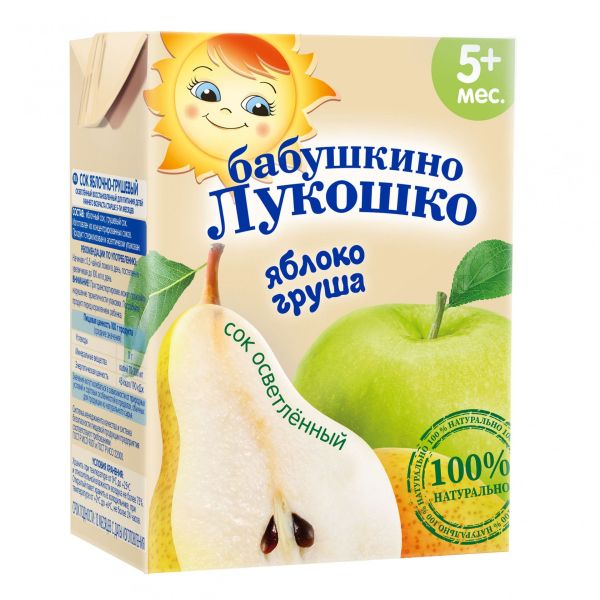 Изображение товара Бабушкино Лукошко сок Яблоко Груша осветленный с 5 месяцев 200мл Бабушкино Лукошко сок Яблоко Груша осветленный с 5 месяцев 200мл фотография