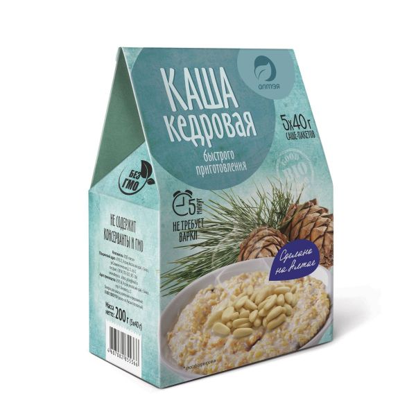 Изображение товара Каша кедровая (кедровая мука, хлопья ячменные, гречневые, рисовые), 5 саше по 40г Каша кедровая (кедровая мука, хлопья ячменные, гречневые, рисовые), 5 саше по 40г фотография