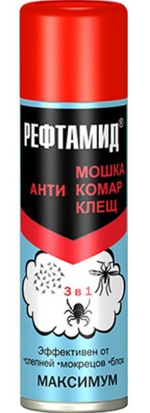 Изображение товара Рефтамид аэрозоль максимум 3 в 1 клещ комар мошка 100мл Рефтамид аэрозоль максимум 3 в 1 клещ комар мошка 100мл фотография